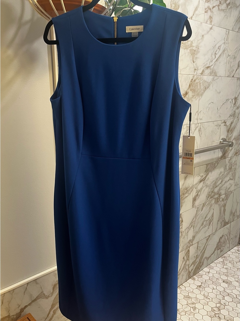 Calvin Klein Royal Blue Sleeveless Midi Sheath Dress